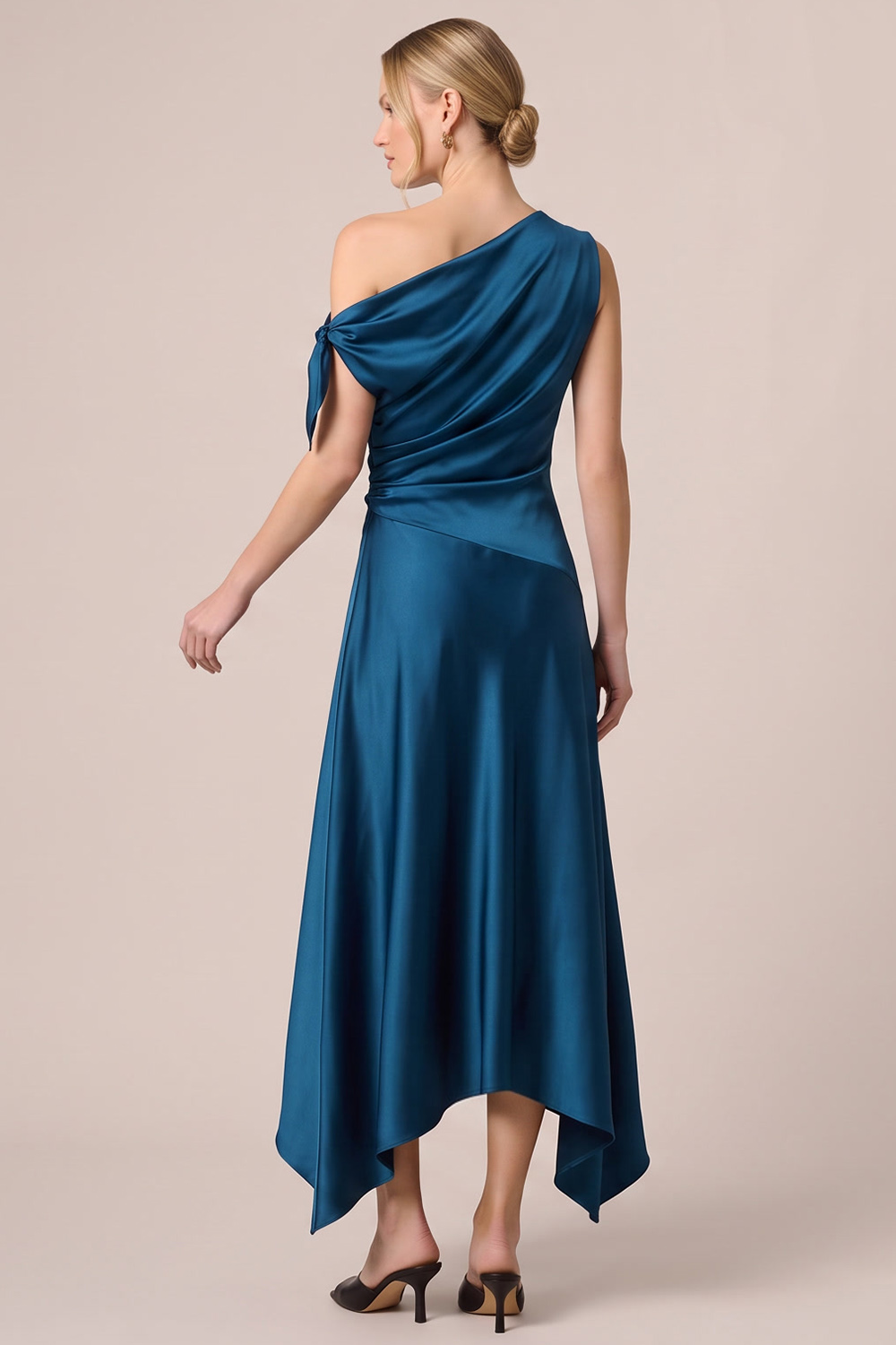 Peacock Satin A-Line Asymmetrical Formal Dress