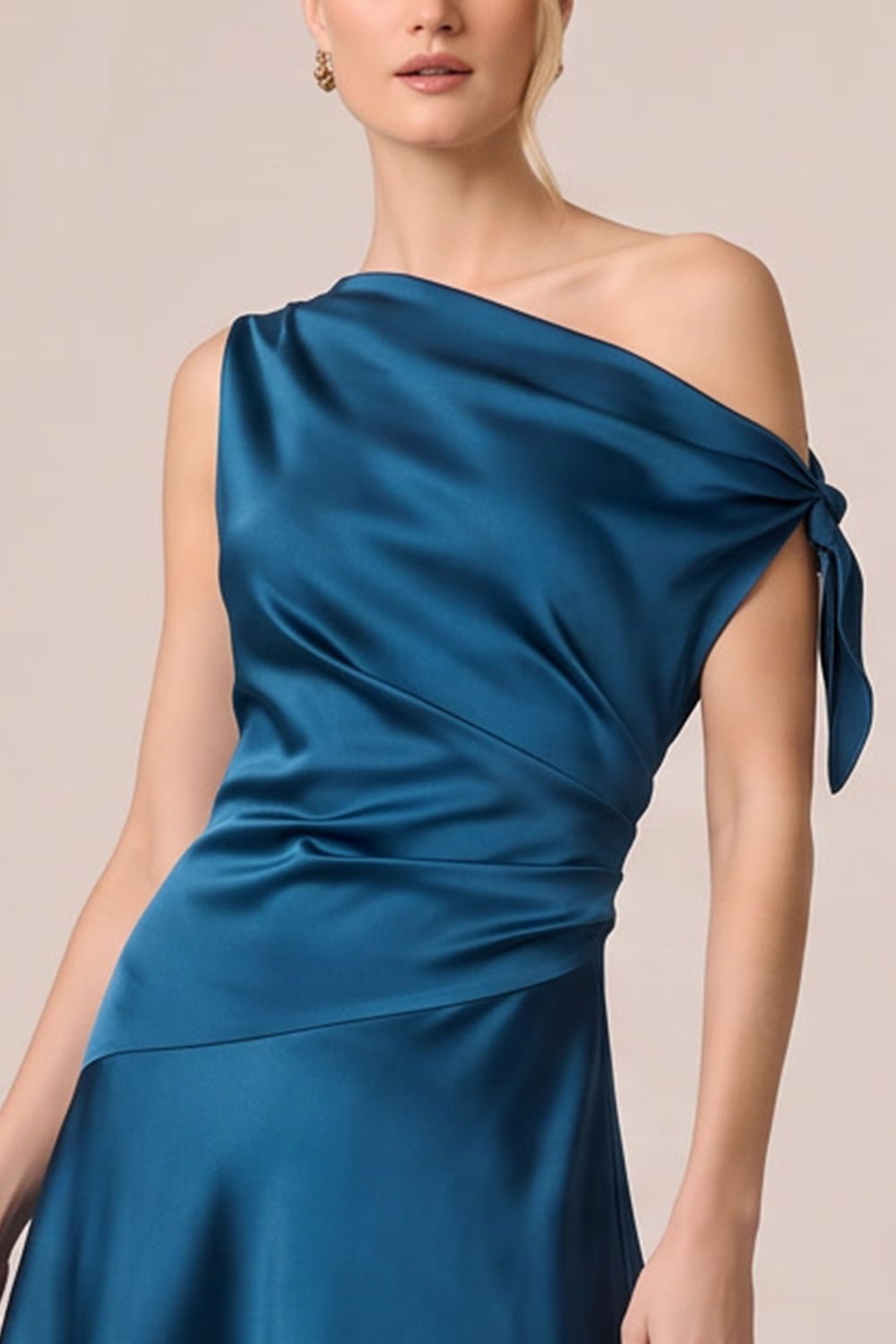 Peacock Satin A-Line Asymmetrical Formal Dress