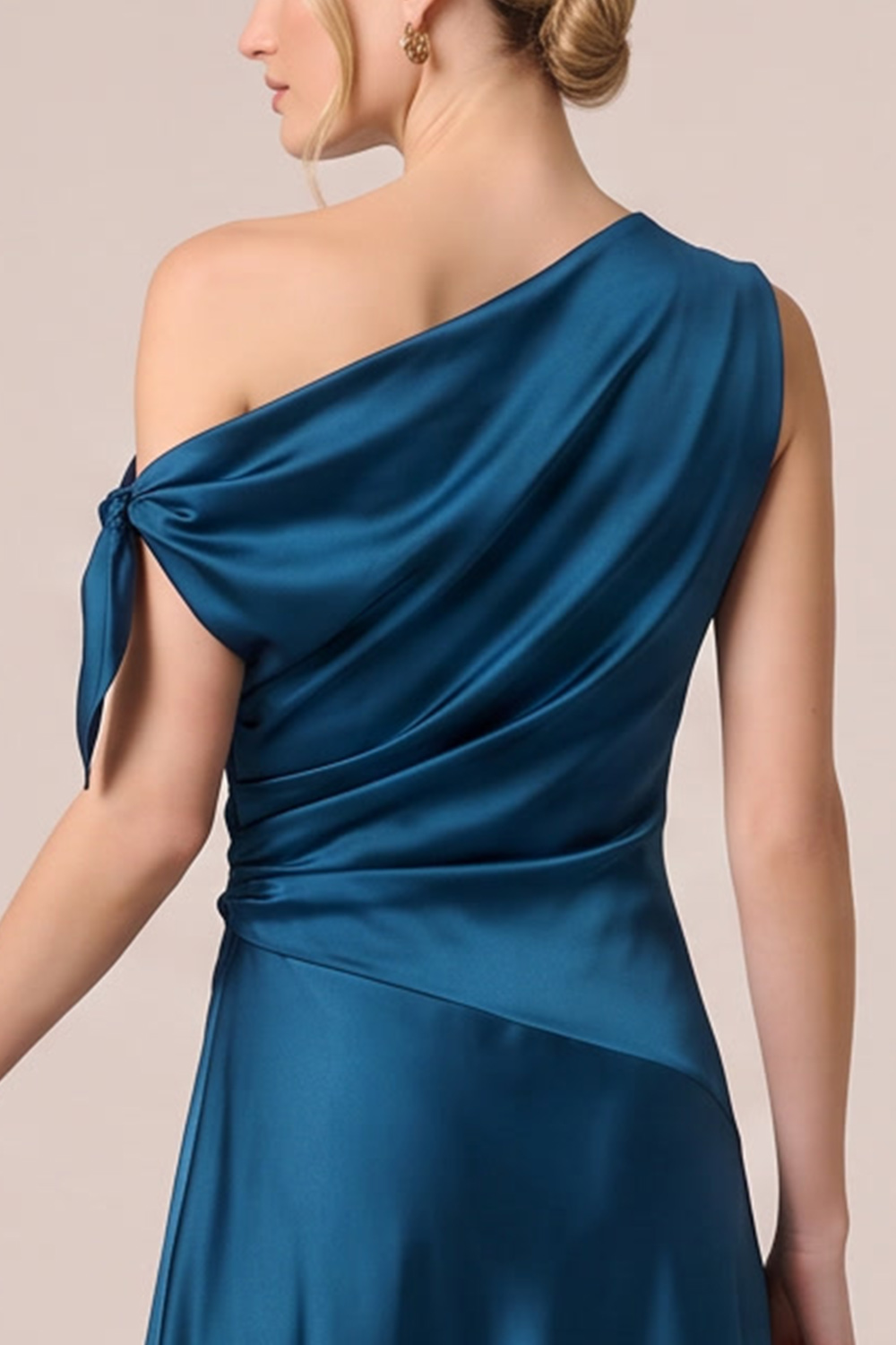 Peacock Satin A-Line Asymmetrical Formal Dress