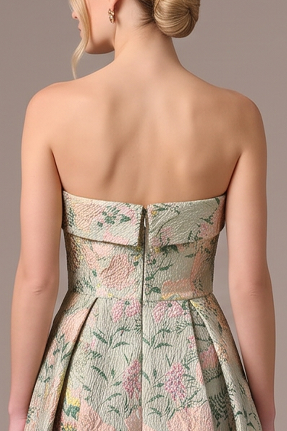 Green A-Line Strapless Long Floral Formal Dress