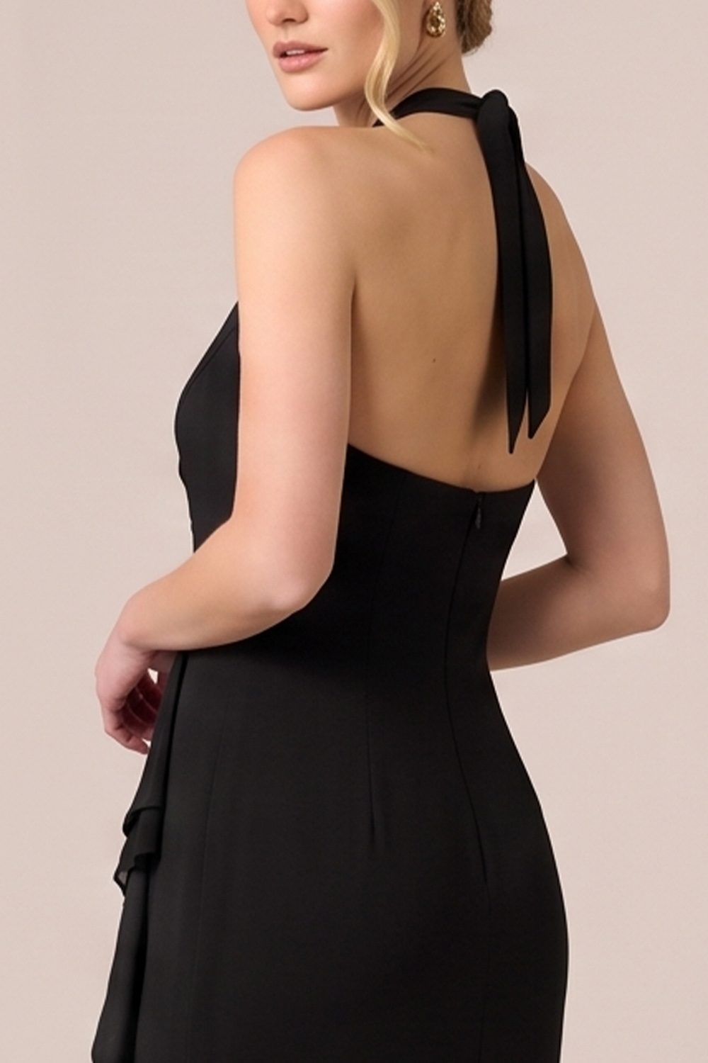 Mermaid Black Ruffled Ruched Halter High-Low Wedding Guest Dress
