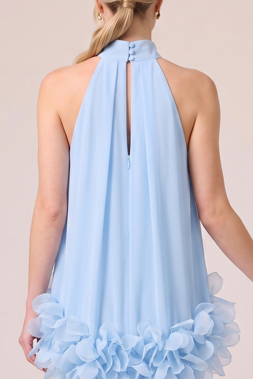 Light Blue Sheath Halter Long Formal Dress with 3D Flower