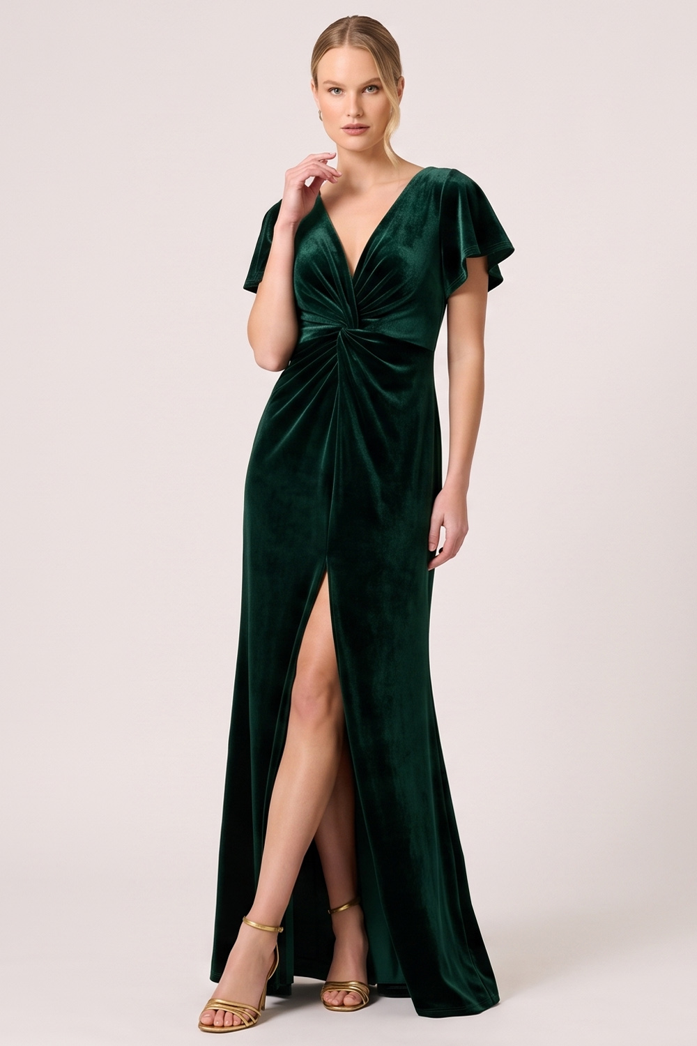 Dark Green Sheath V-Neck Ruched Long Formal Dress with Slit