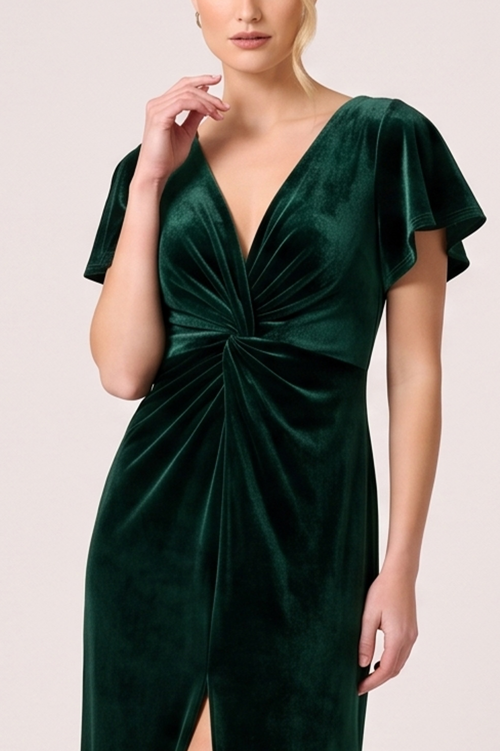 Dark Green Sheath V-Neck Ruched Long Formal Dress with Slit