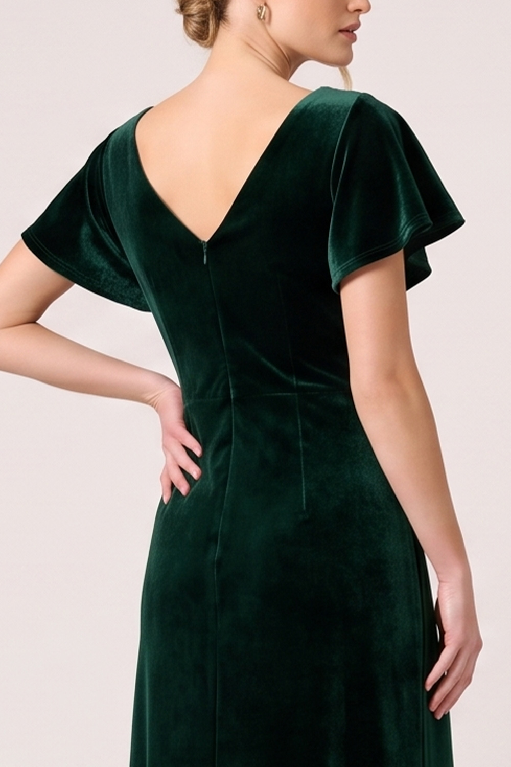 Dark Green Sheath V-Neck Ruched Long Formal Dress with Slit