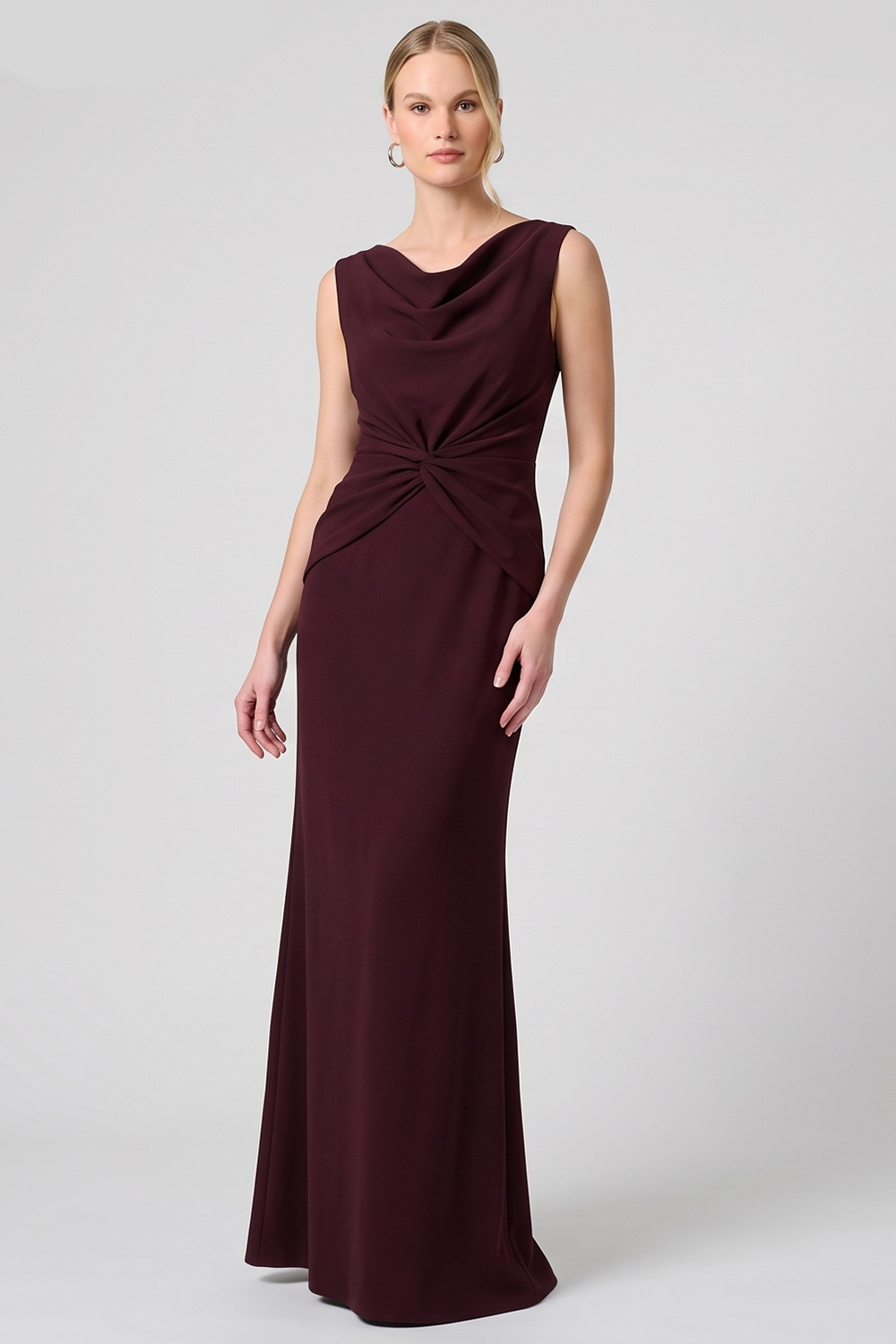 Burgundy Sheath Cowl Neck Long Formal Dress