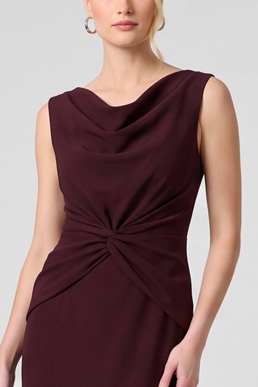 Burgundy Sheath Cowl Neck Long Formal Dress