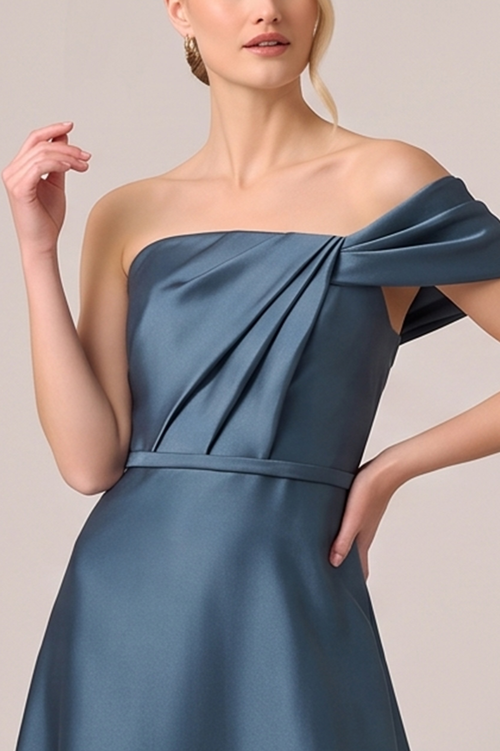 Black A-Line Ruched One Shoulder Long Formal Dress