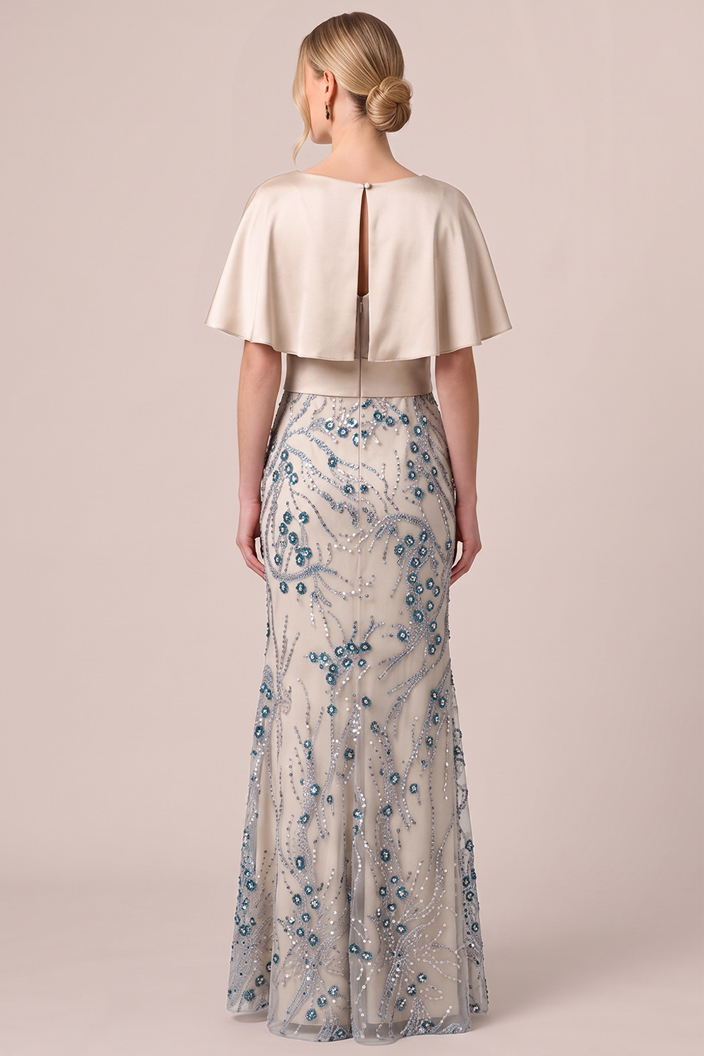  Sparkly Champagne Ruched Sequin Long Evening Dress with 3D Flowers