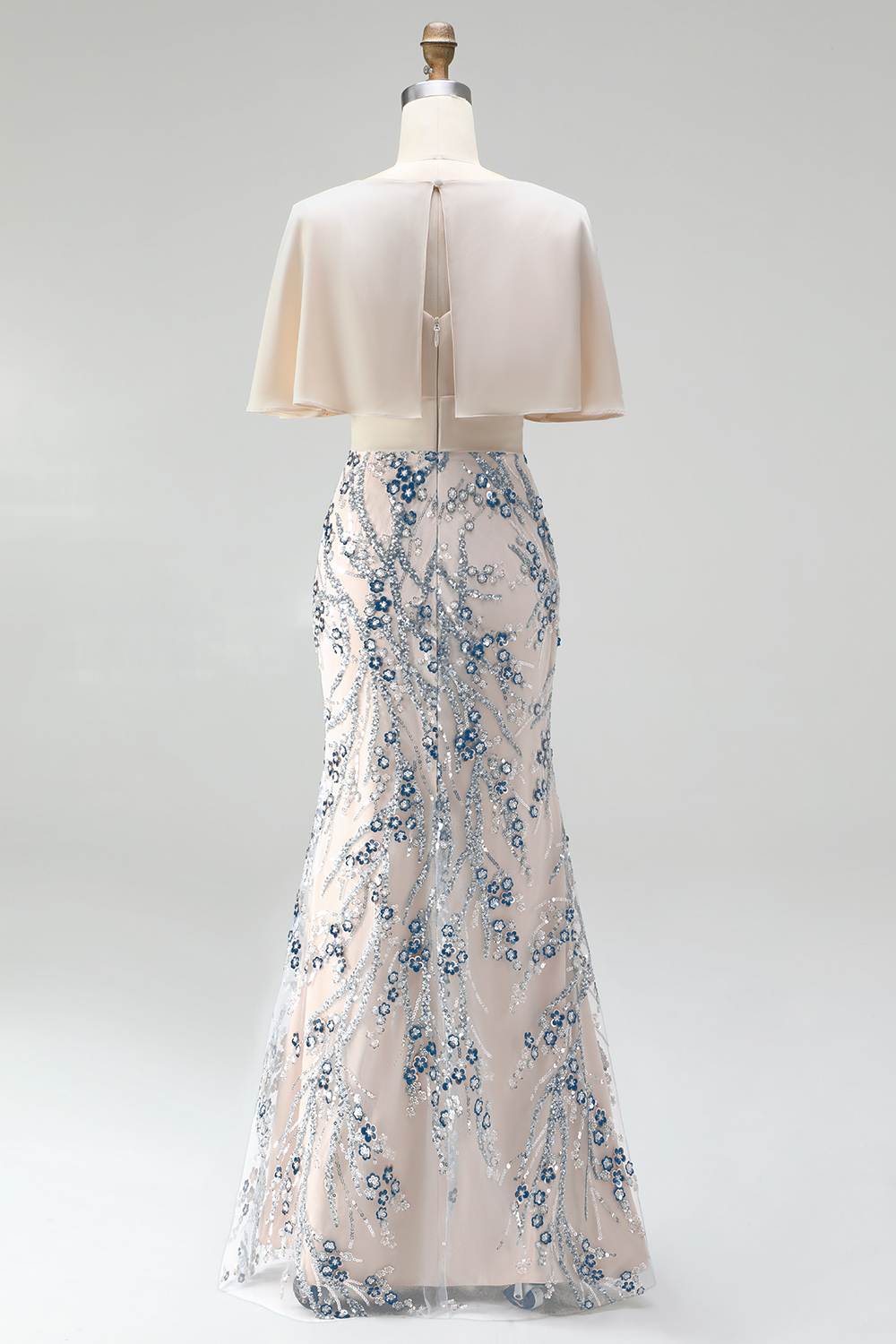  Sparkly Champagne Ruched Sequin Long Evening Dress with 3D Flowers