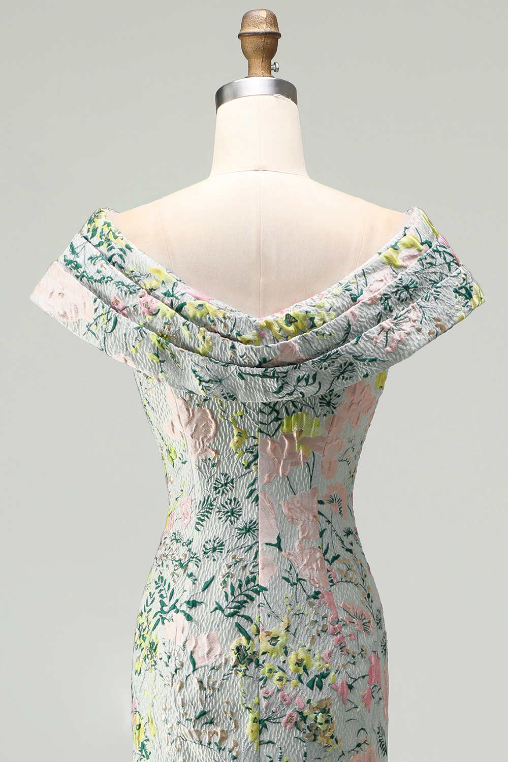 Floral Green Jacquard Wedding Guest Dress with Slit