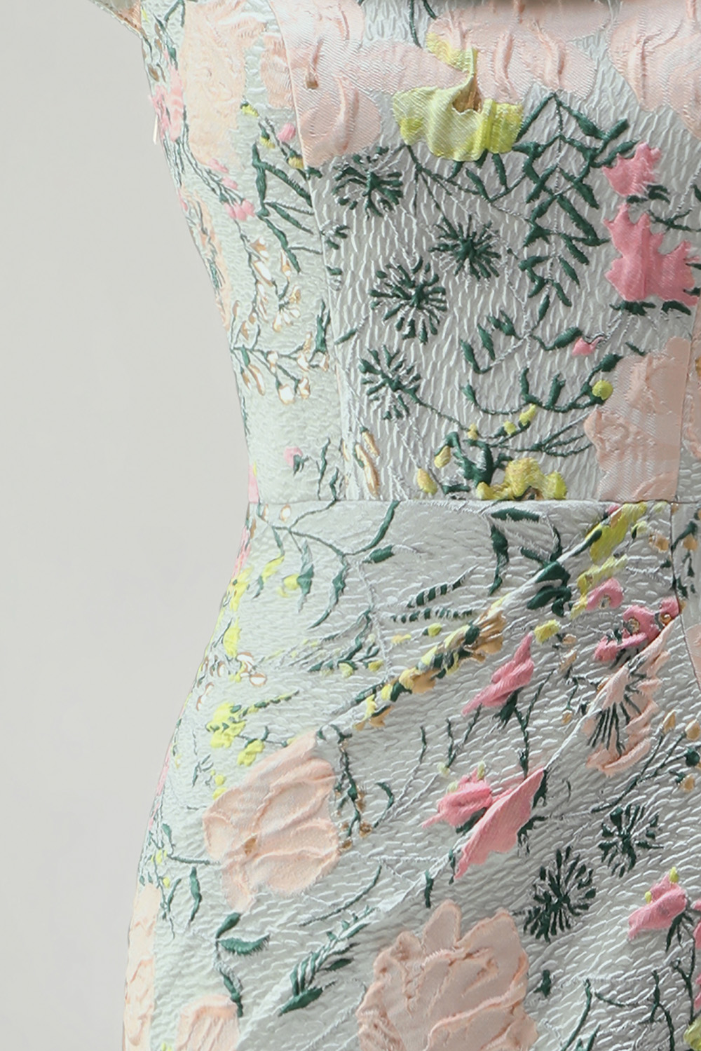 Floral Green Jacquard Wedding Guest Dress with Slit