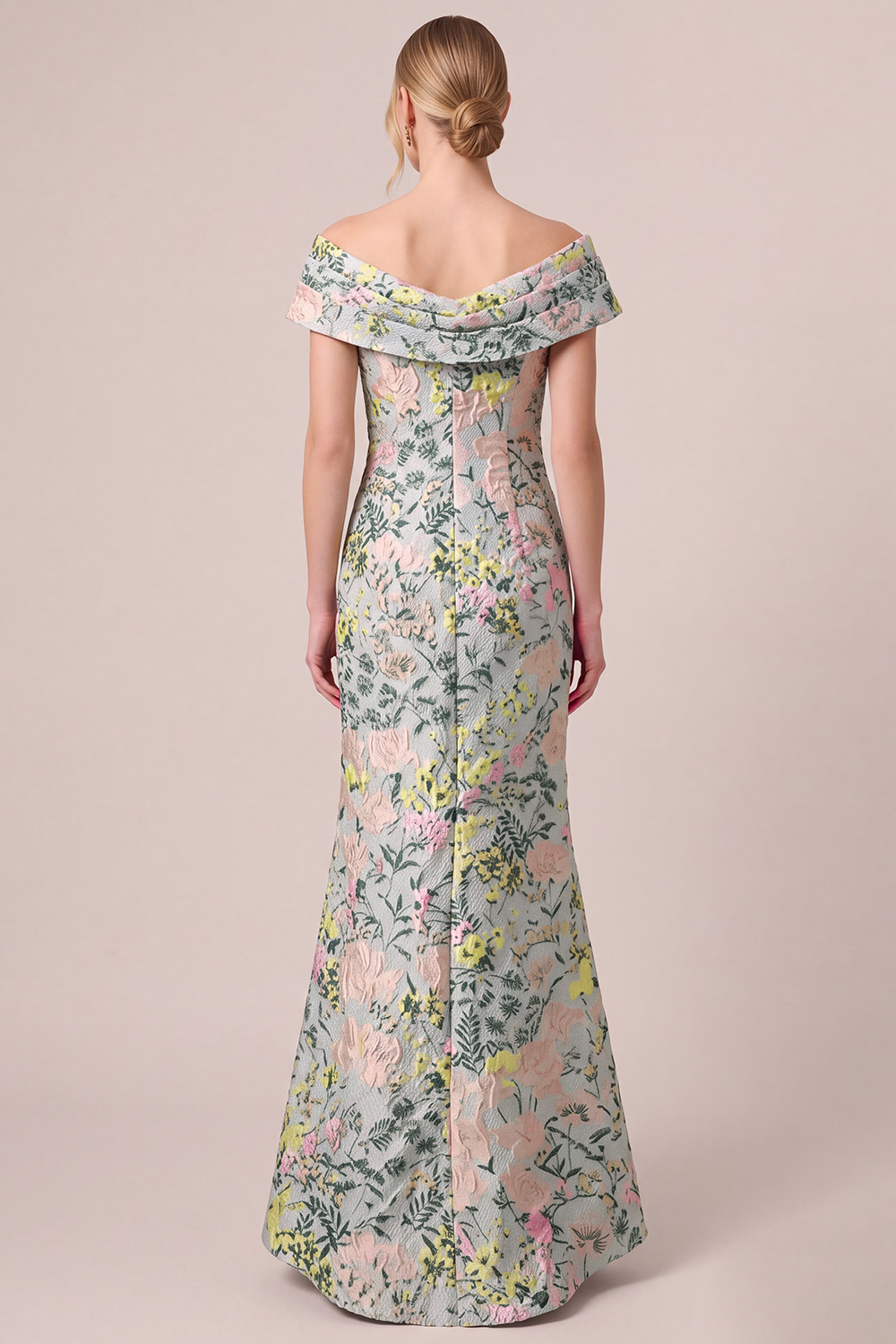Floral Green Jacquard Wedding Guest Dress with Slit