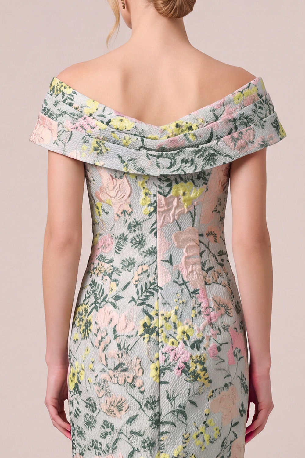 Floral Green Jacquard Wedding Guest Dress with Slit