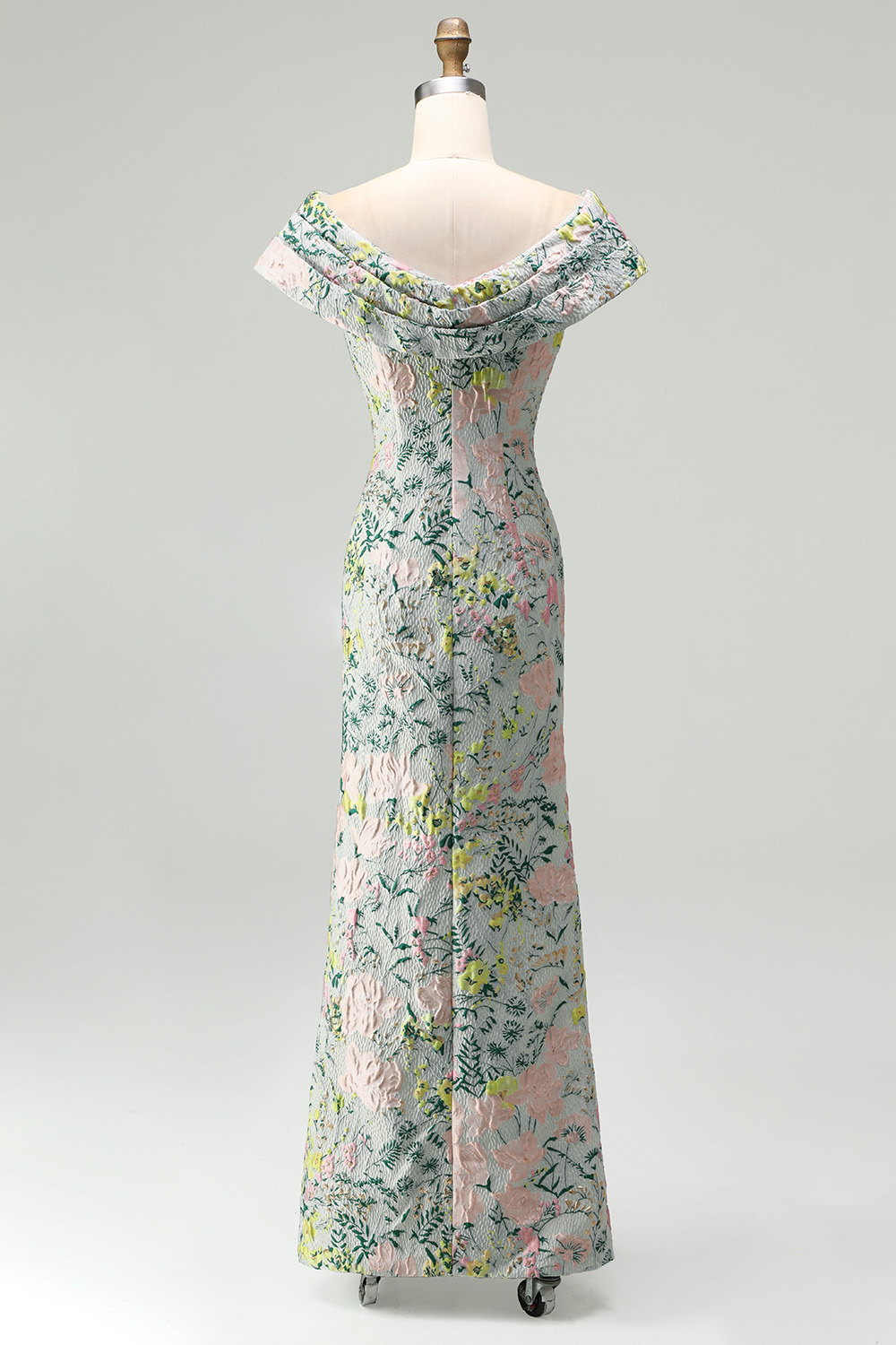 Floral Green Jacquard Wedding Guest Dress with Slit