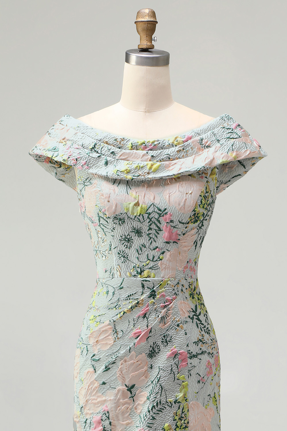 Floral Green Jacquard Wedding Guest Dress with Slit