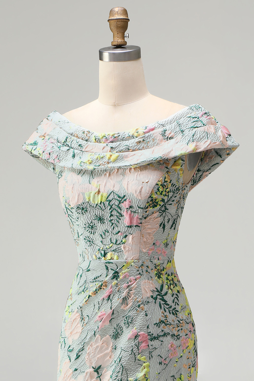 Floral Green Jacquard Wedding Guest Dress with Slit