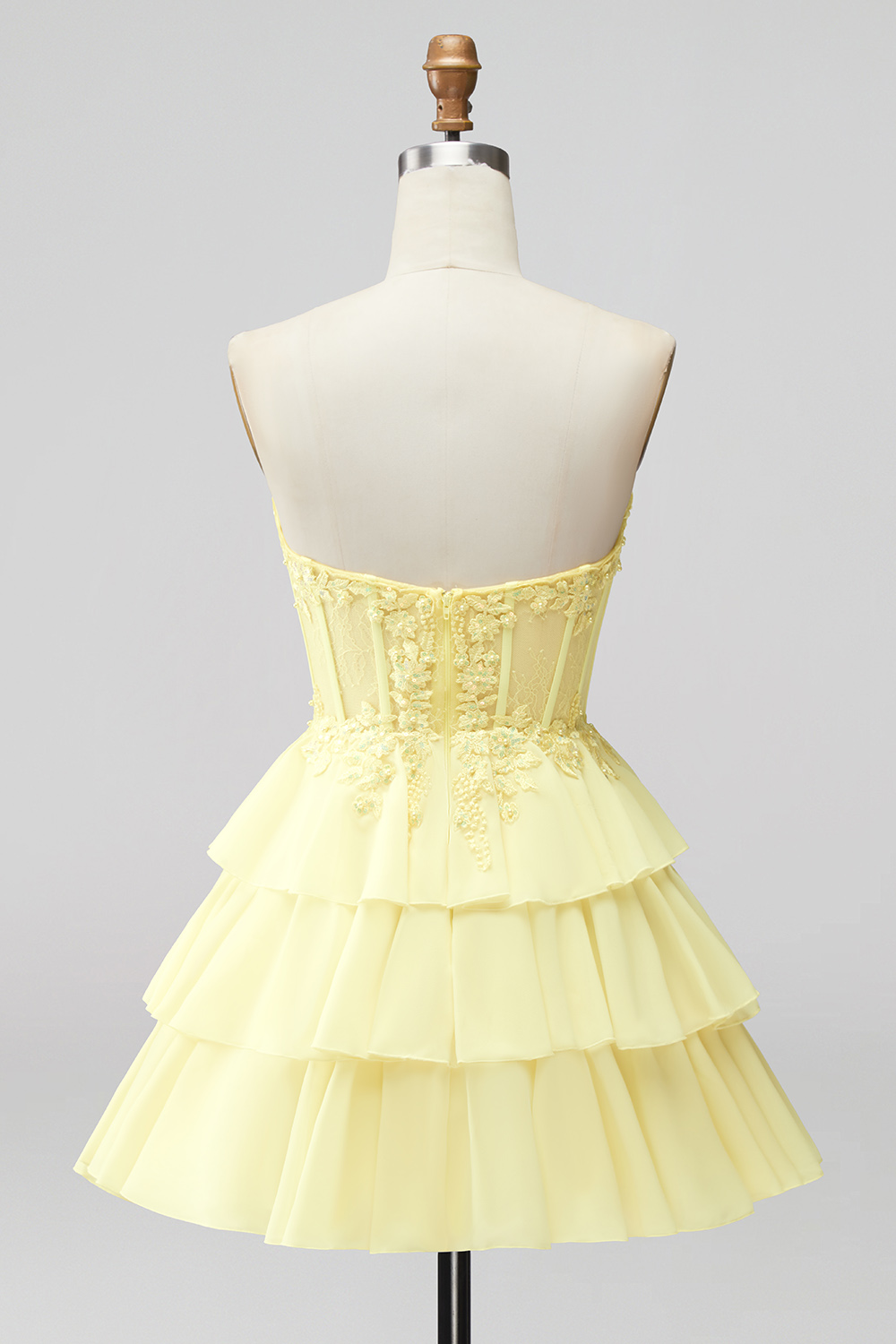 Daffodil Flower Corset A Line Strapless Short Homecoming Dress with Pearls