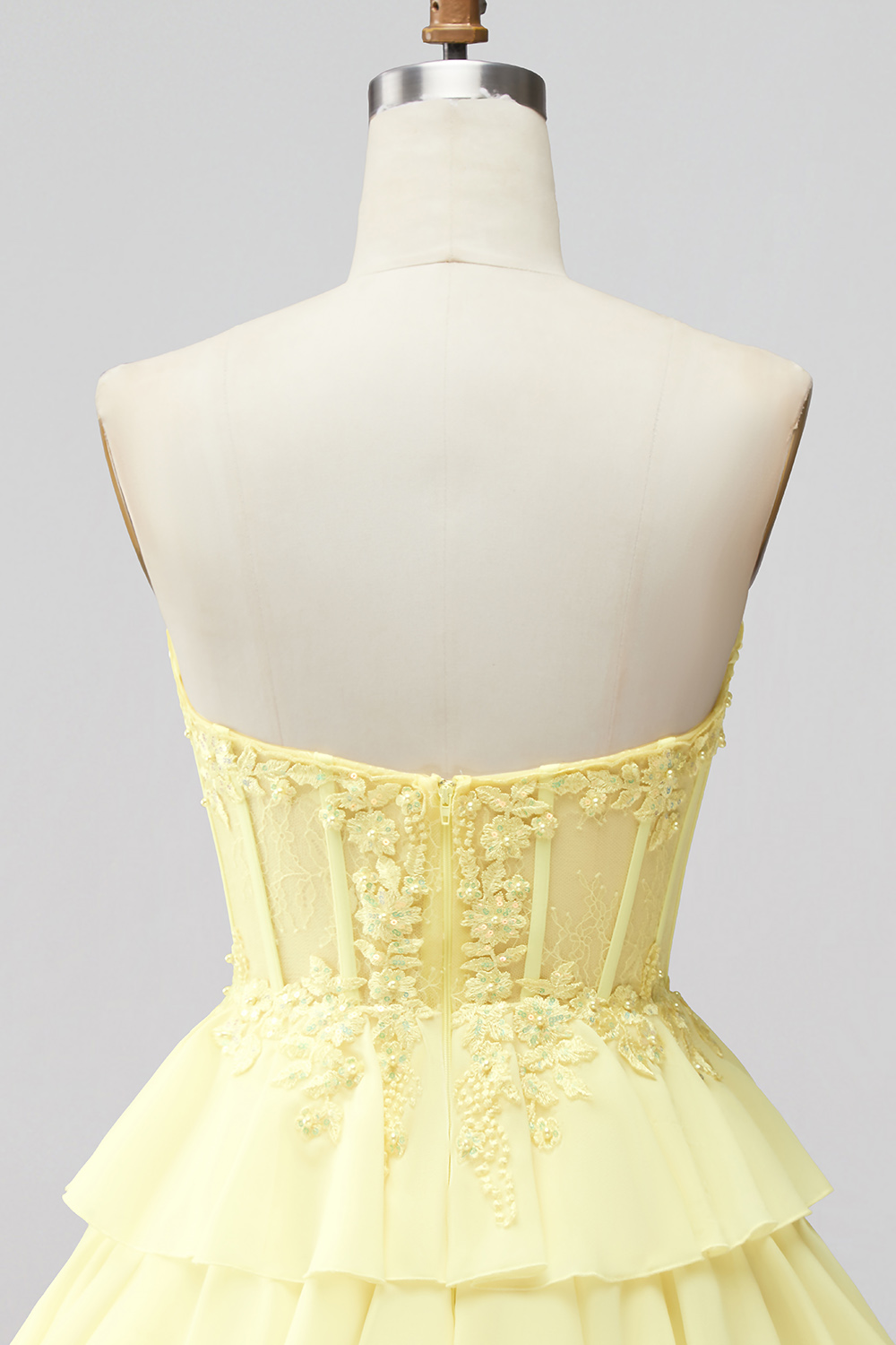 Daffodil Flower Corset A Line Strapless Short Homecoming Dress with Pearls