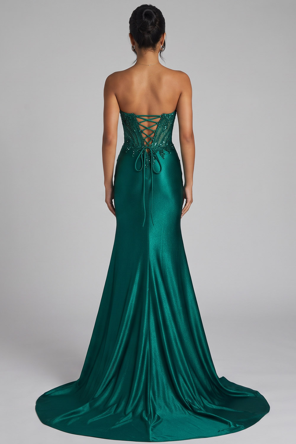 Dark Green Corset Mermaid Sweetheart Long Prom Dress with Slit