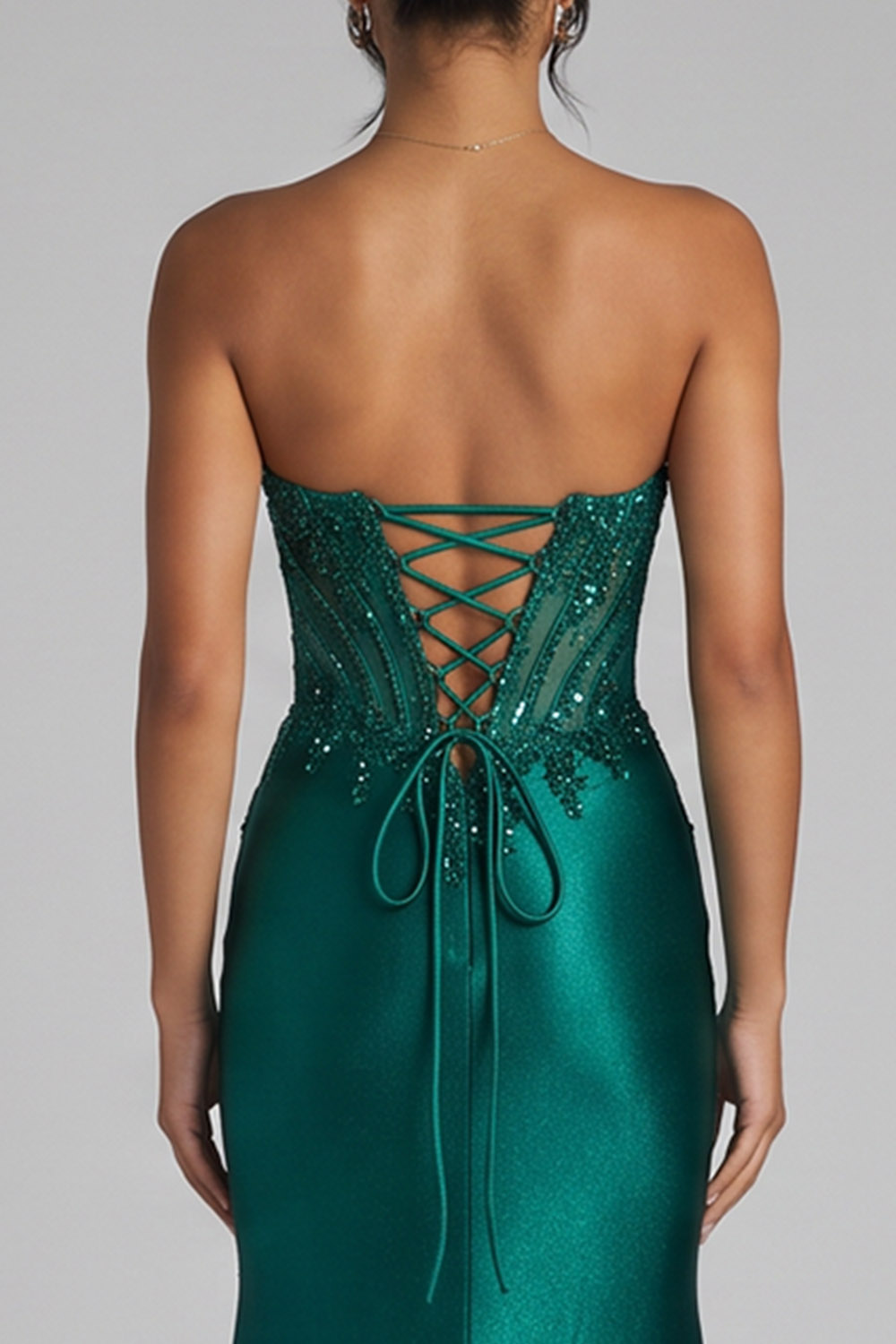 Dark Green Corset Mermaid Sweetheart Long Prom Dress with Slit