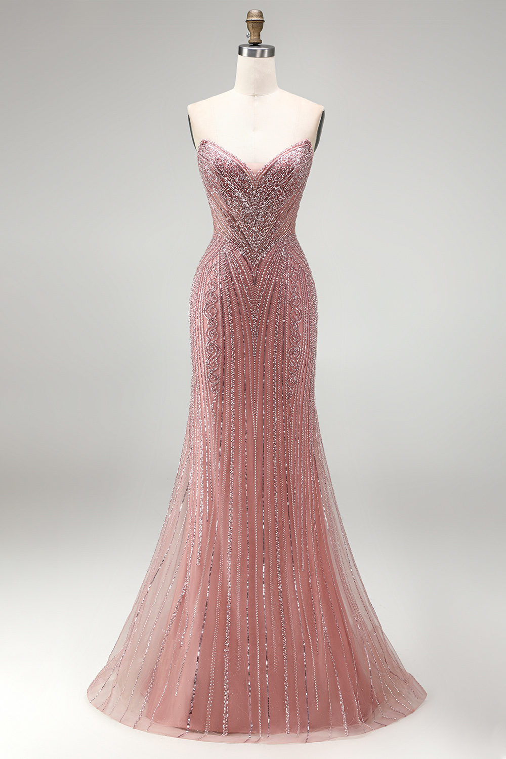 Dusty Rose Mermaid Sweetheart Beaded Long Prom Dress