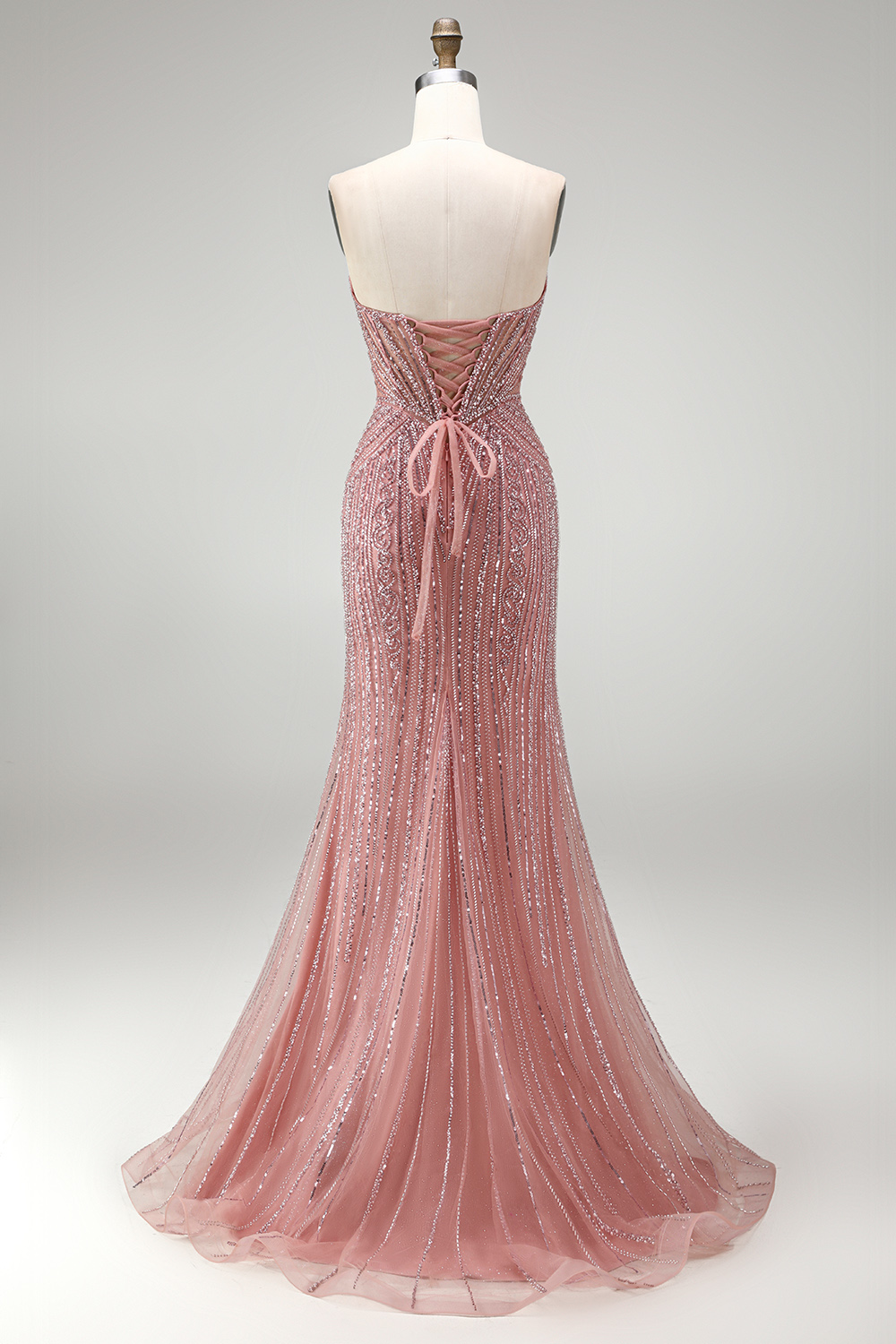Dusty Rose Mermaid Sweetheart Beaded Long Prom Dress