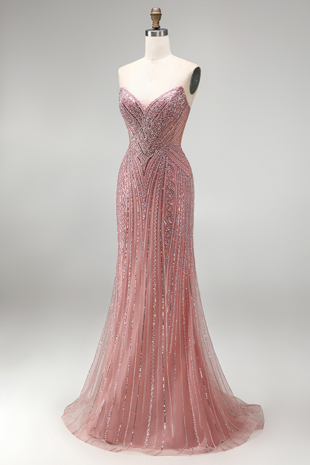 Dusty Rose Mermaid Sweetheart Beaded Long Prom Dress