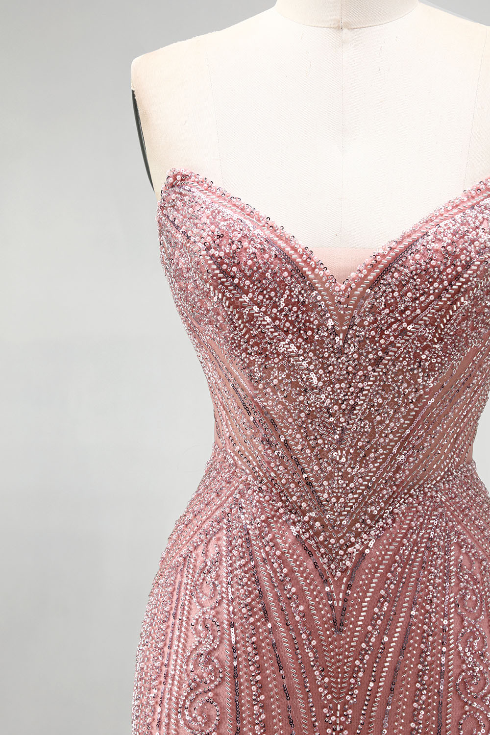 Dusty Rose Mermaid Sweetheart Beaded Long Prom Dress
