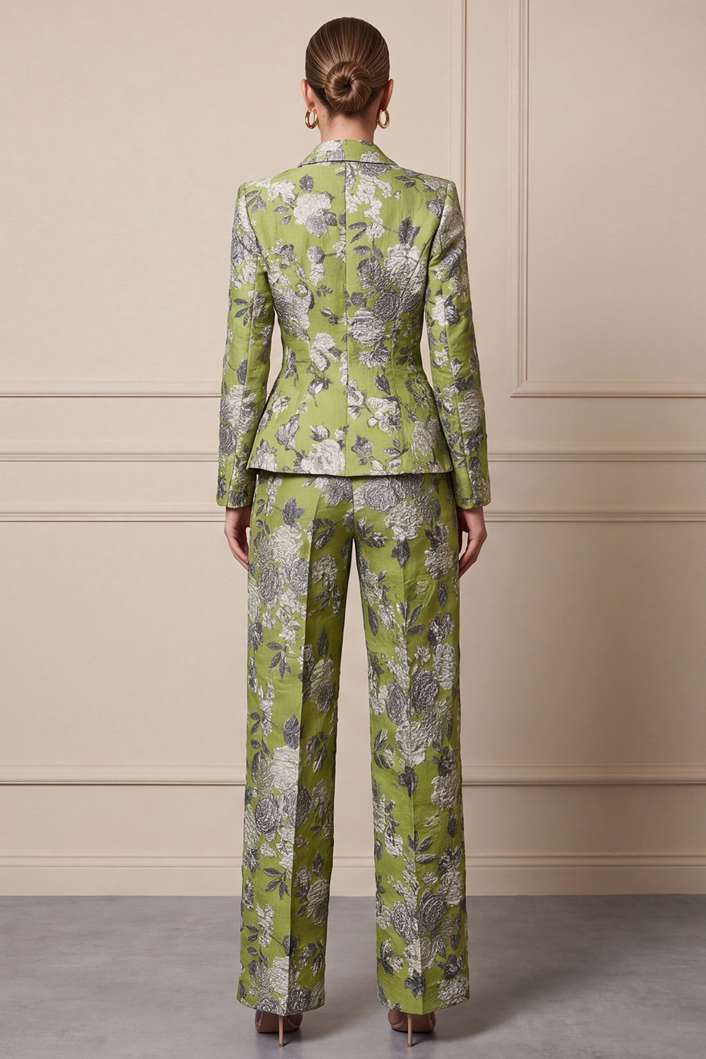 Floral Light Green Two Piece Shawl Lapel Single Breasted Business Suits