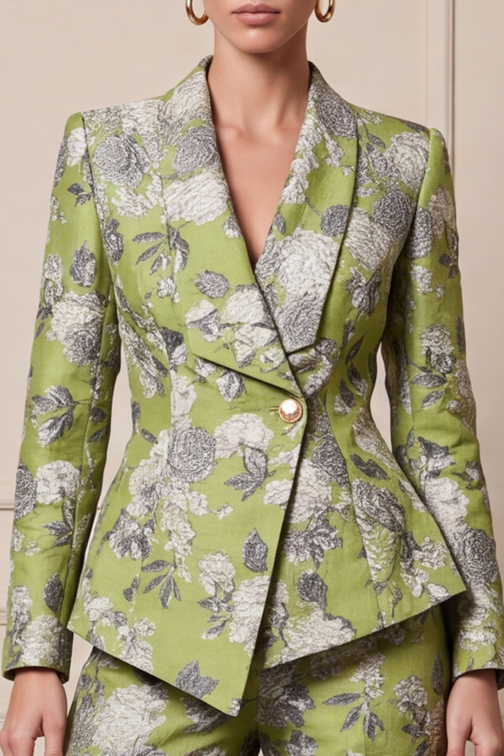 Floral Light Green Two Piece Shawl Lapel Single Breasted Business Suits