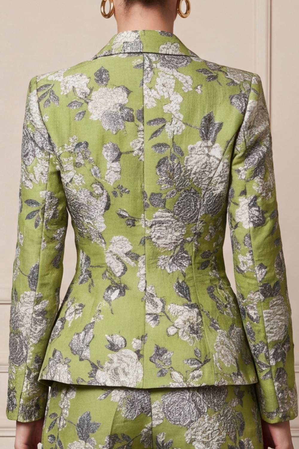 Floral Light Green Two Piece Shawl Lapel Single Breasted Business Suits