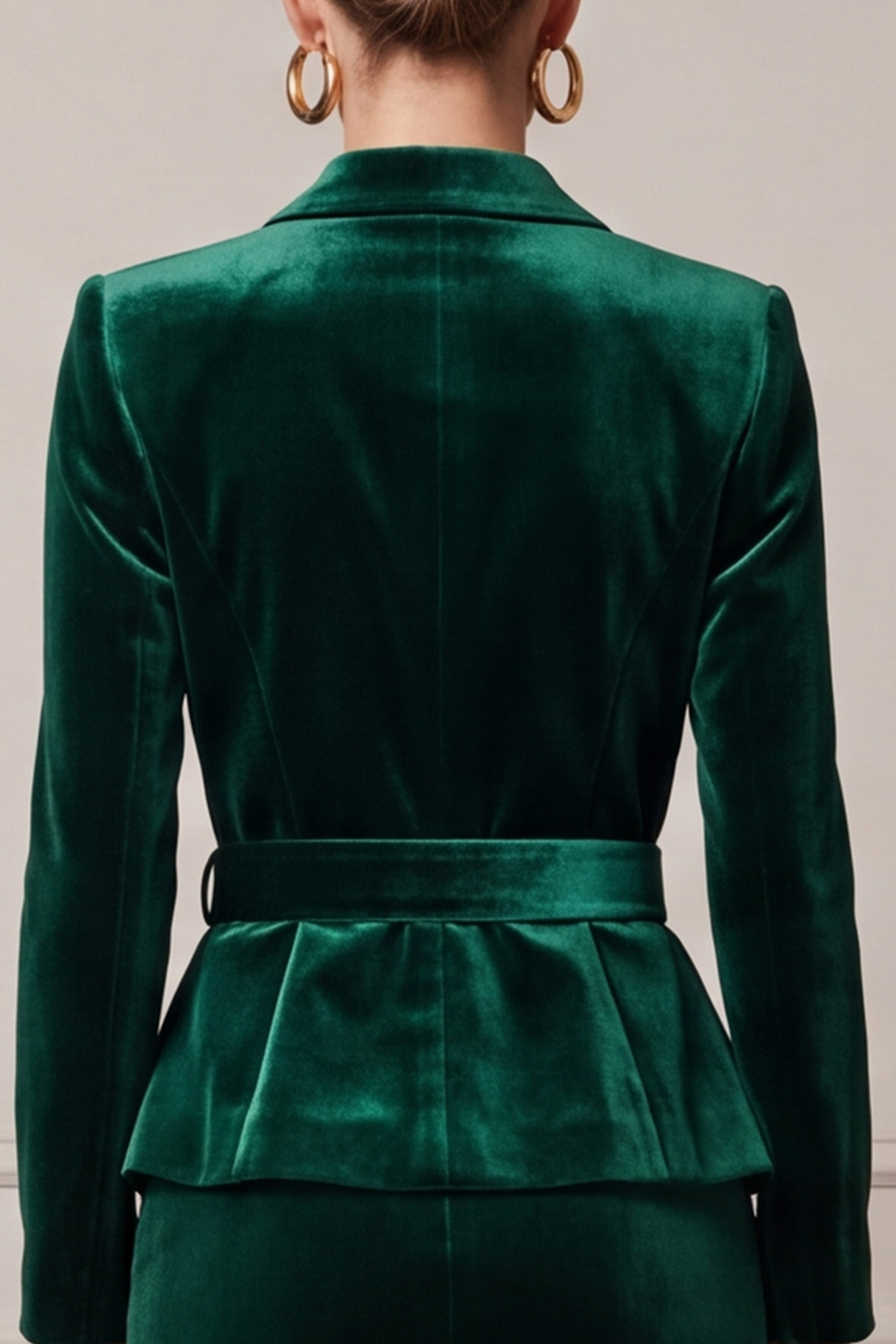 Velvet Dark Green Pencil Peak Lapel Two Piece Midi Business Suits with Belt