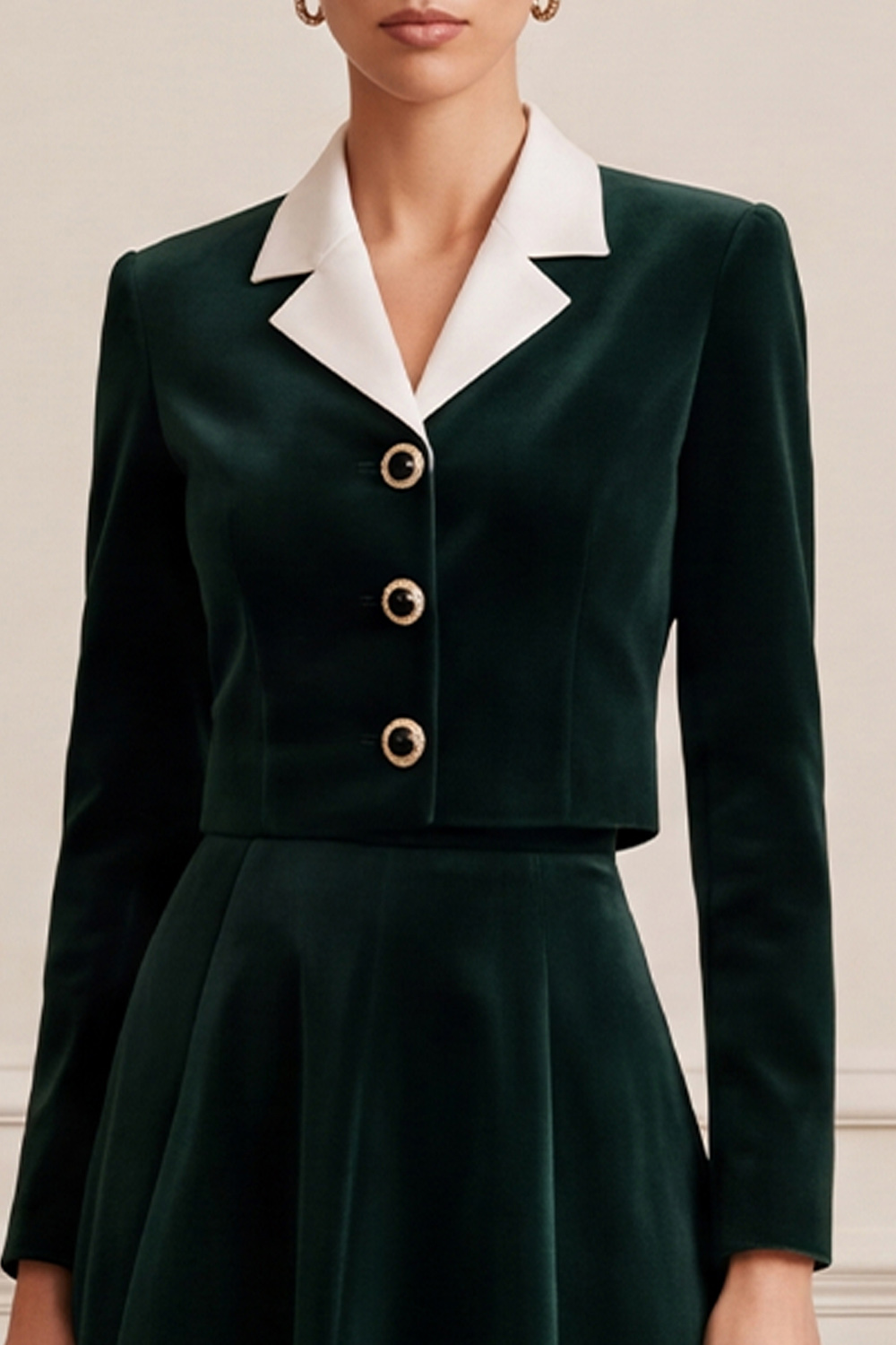 Dark Green A Line Velvet Two Piece Notched Lapel Single Breasted Midi Business Suits 