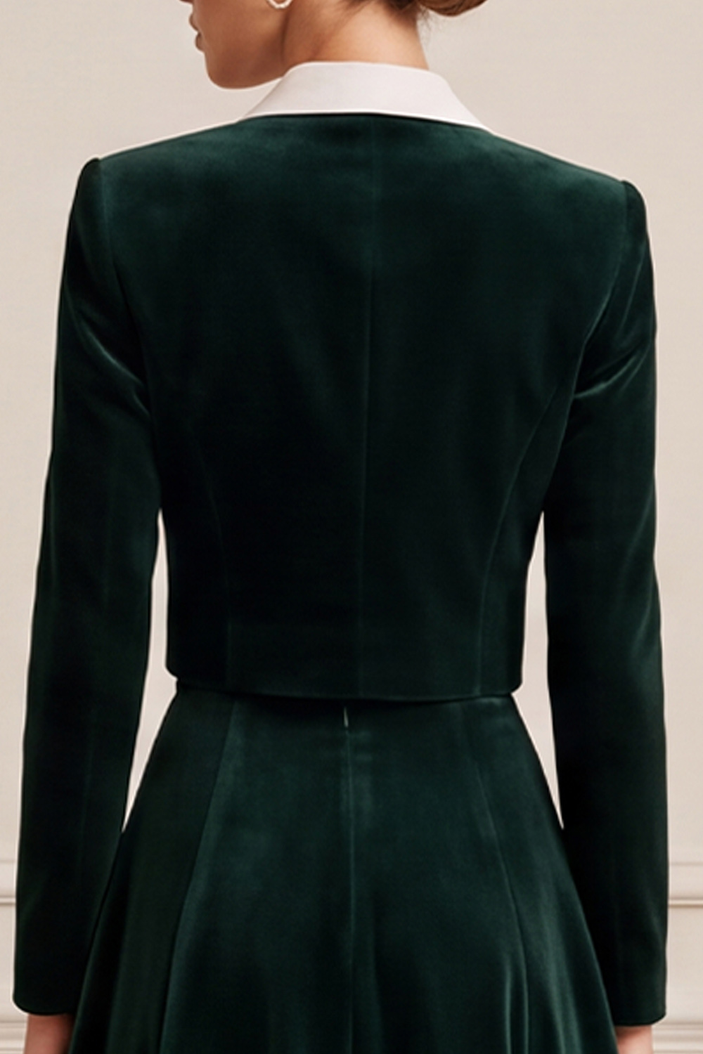 Dark Green A Line Velvet Two Piece Notched Lapel Single Breasted Midi Business Suits 