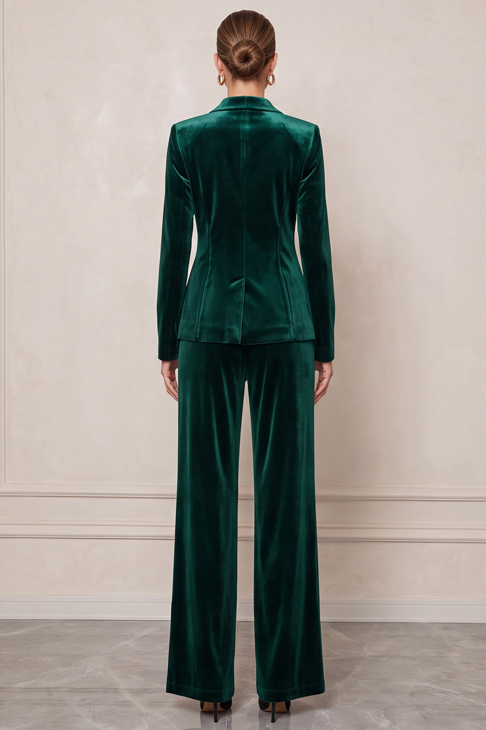 Dark Green Velvet Two Piece Shawl Lapel Double Breasted Business Suits 