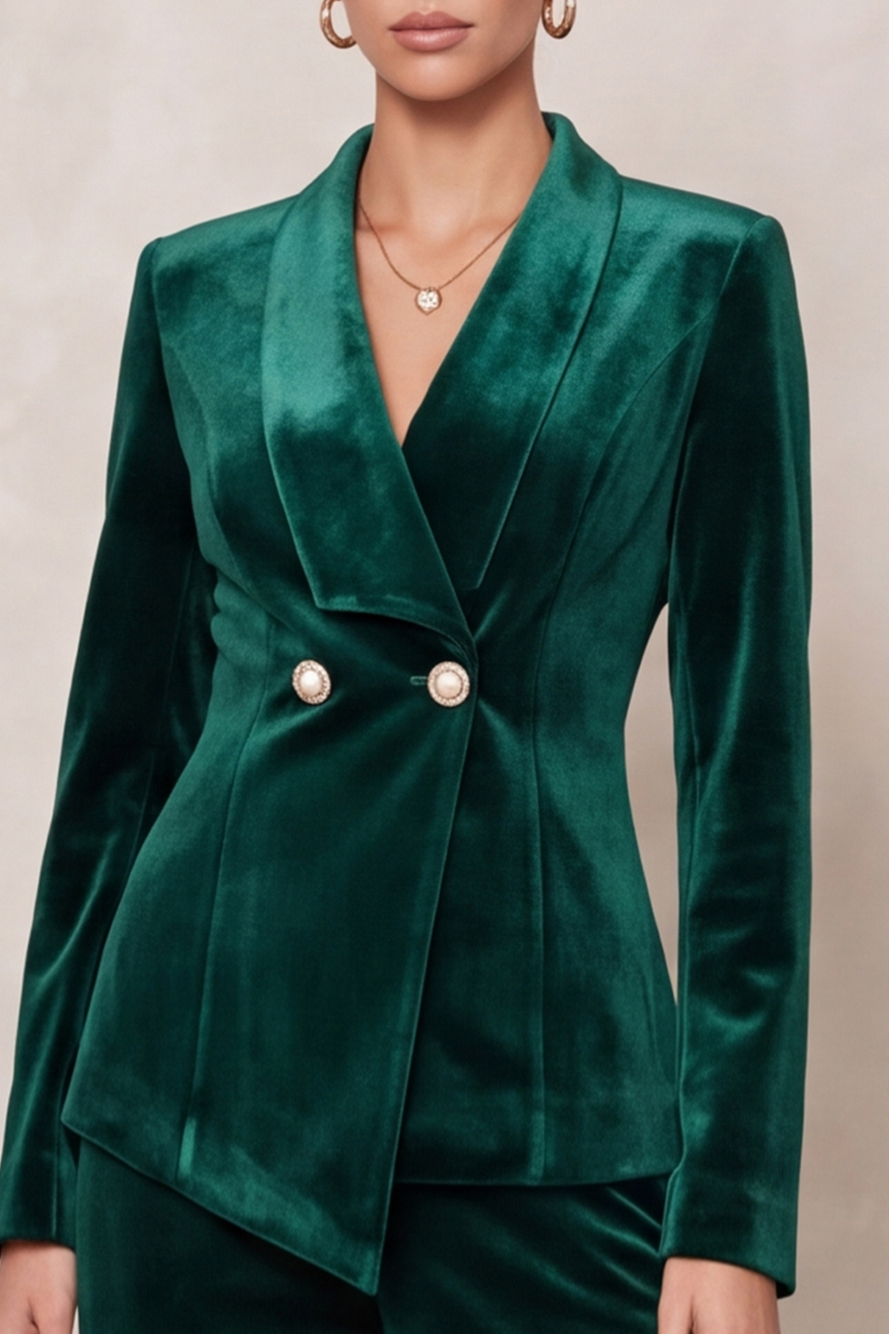 Dark Green Velvet Two Piece Shawl Lapel Double Breasted Business Suits 