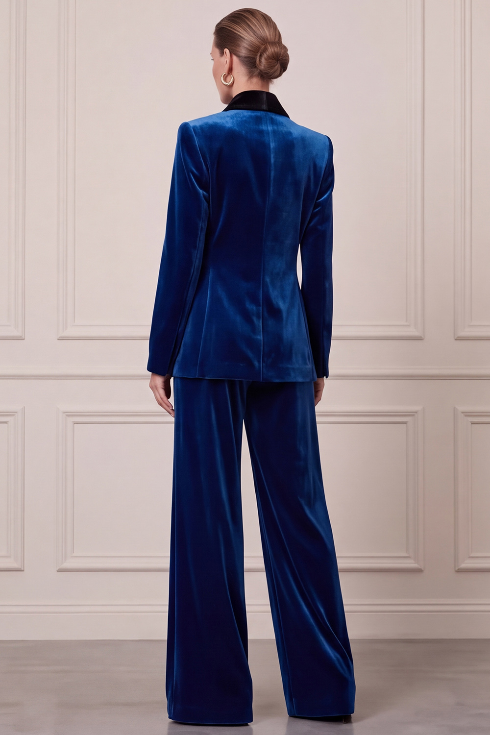 Velvet Royal Blue Two Piece V-Neck Long Sleeves Business Suits