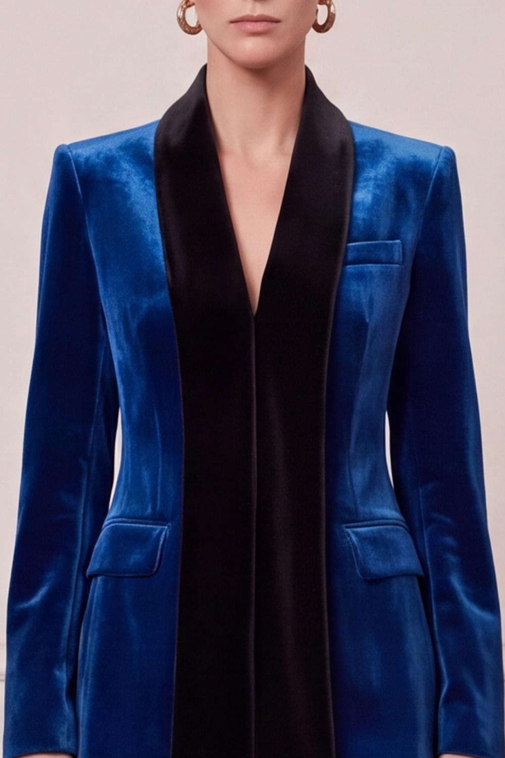 Velvet Royal Blue Two Piece V-Neck Long Sleeves Business Suits