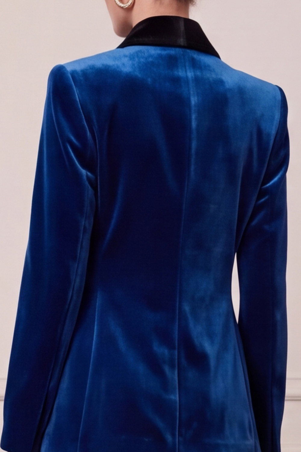 Velvet Royal Blue Two Piece V-Neck Long Sleeves Business Suits