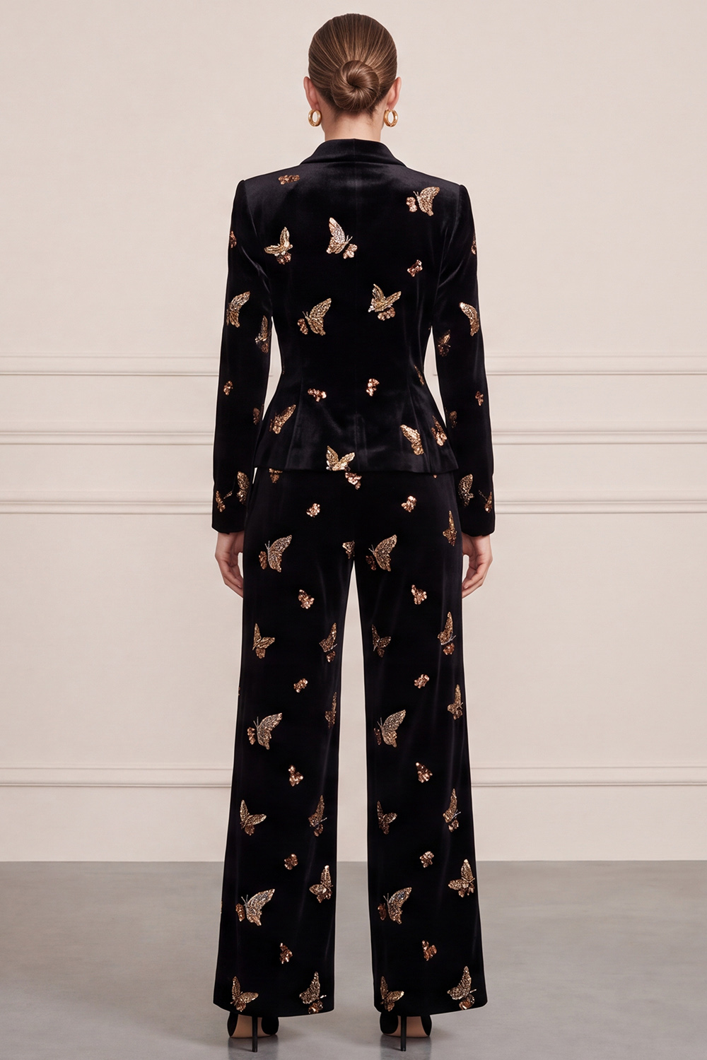 Black Velvet Printed Shawl Lapel Two Piece Single Breasted Business Suits