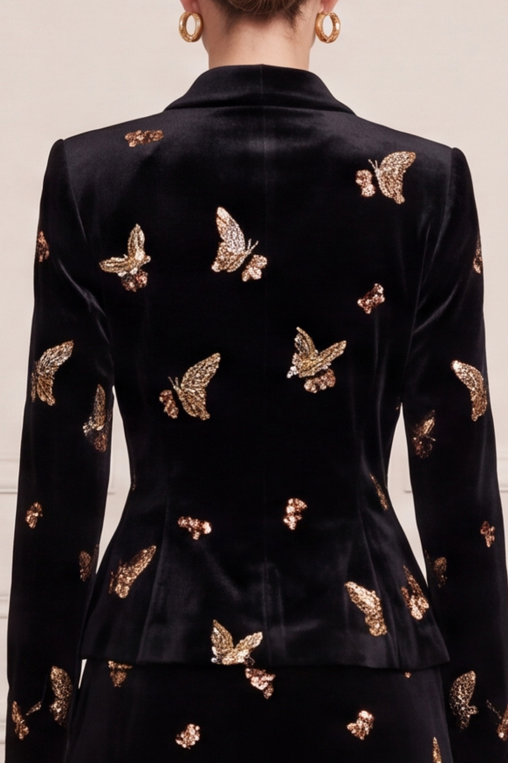 Black Velvet Printed Shawl Lapel Two Piece Single Breasted Business Suits