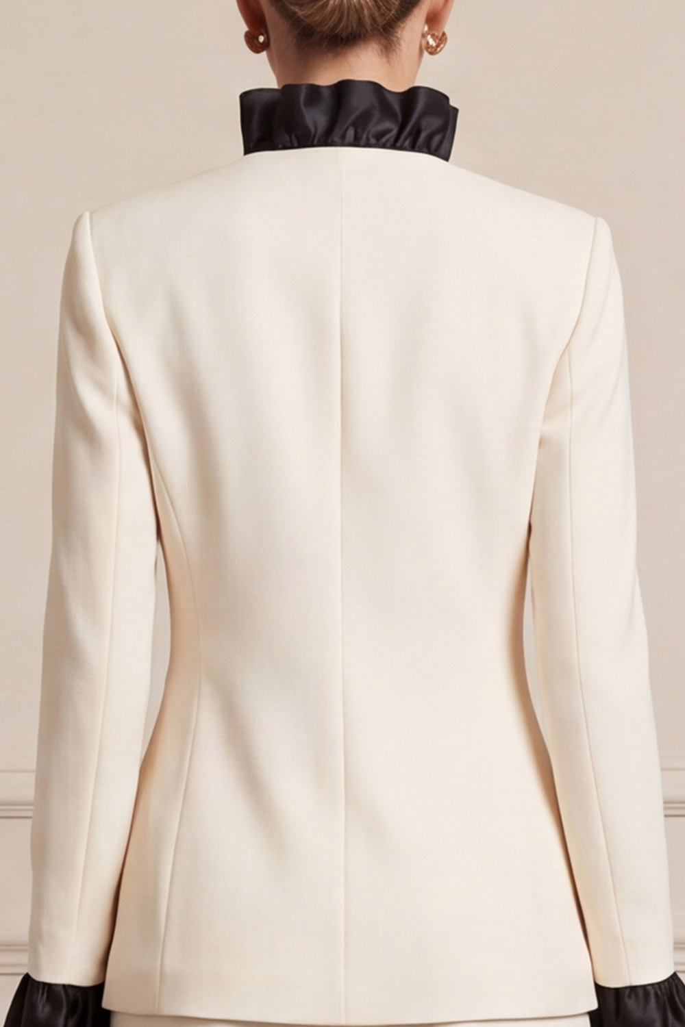 Ivory Ruffled Single Breasted Two Piece V-Neck Business Suits