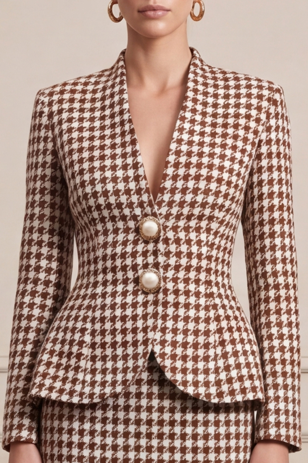 Brown Two Piece V-Neck Single Breasted Long Sleeves Business Suits with Slit
