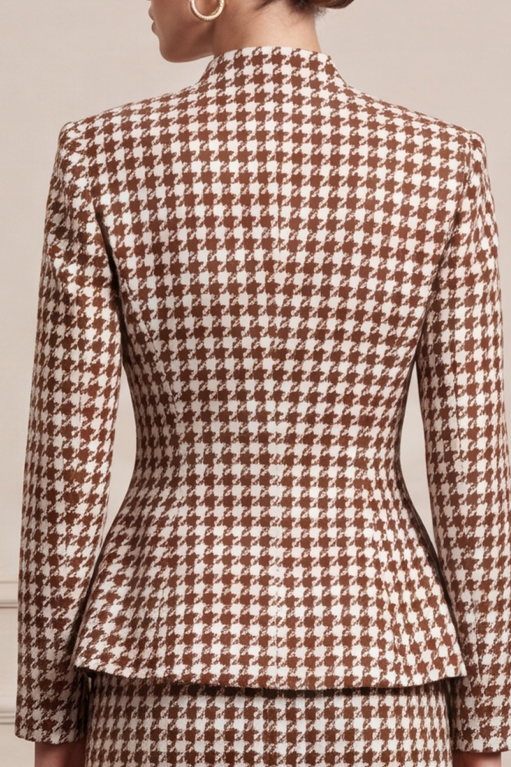 Brown Two Piece V-Neck Single Breasted Long Sleeves Business Suits with Slit