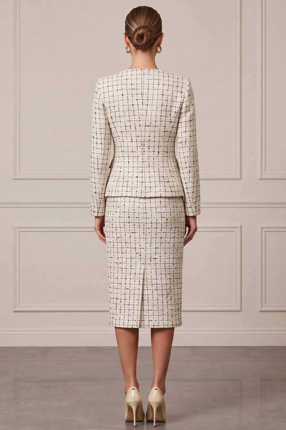Ivory Two Piece Square Neck Single Breasted Midi Business Suits with Slit