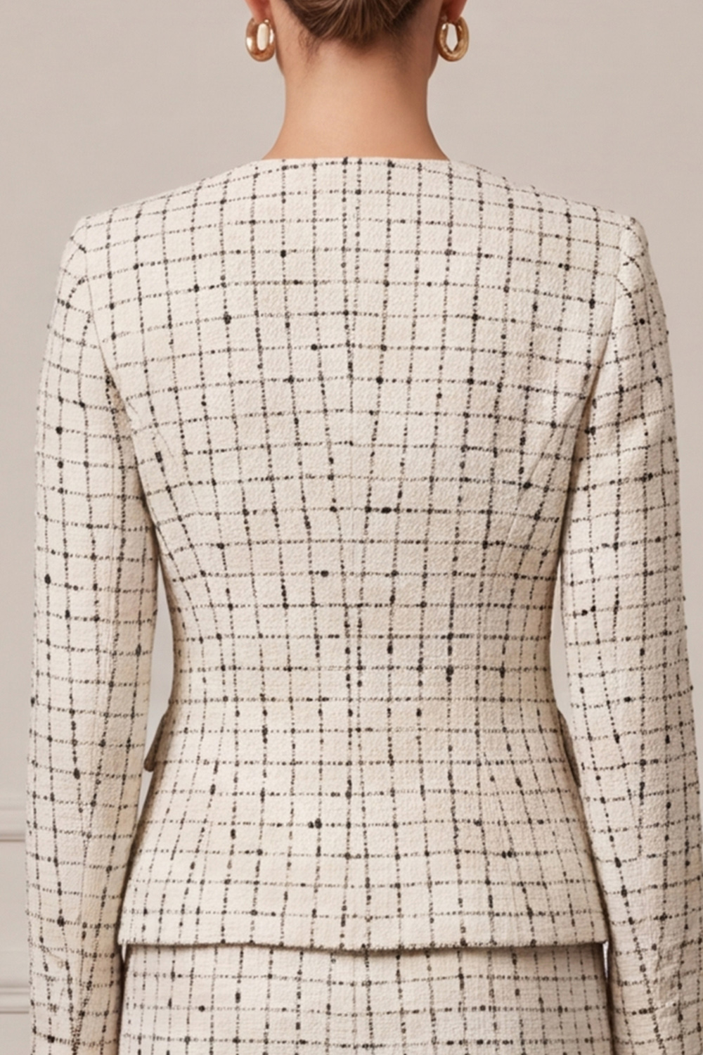 Ivory Two Piece Square Neck Single Breasted Midi Business Suits with Slit