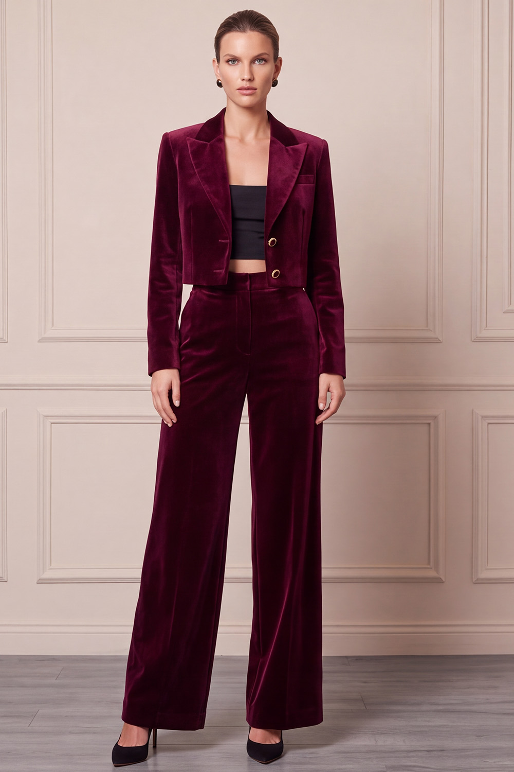 Navy Velvet Two Piece Single Breasted Peak Lapel Business Suits