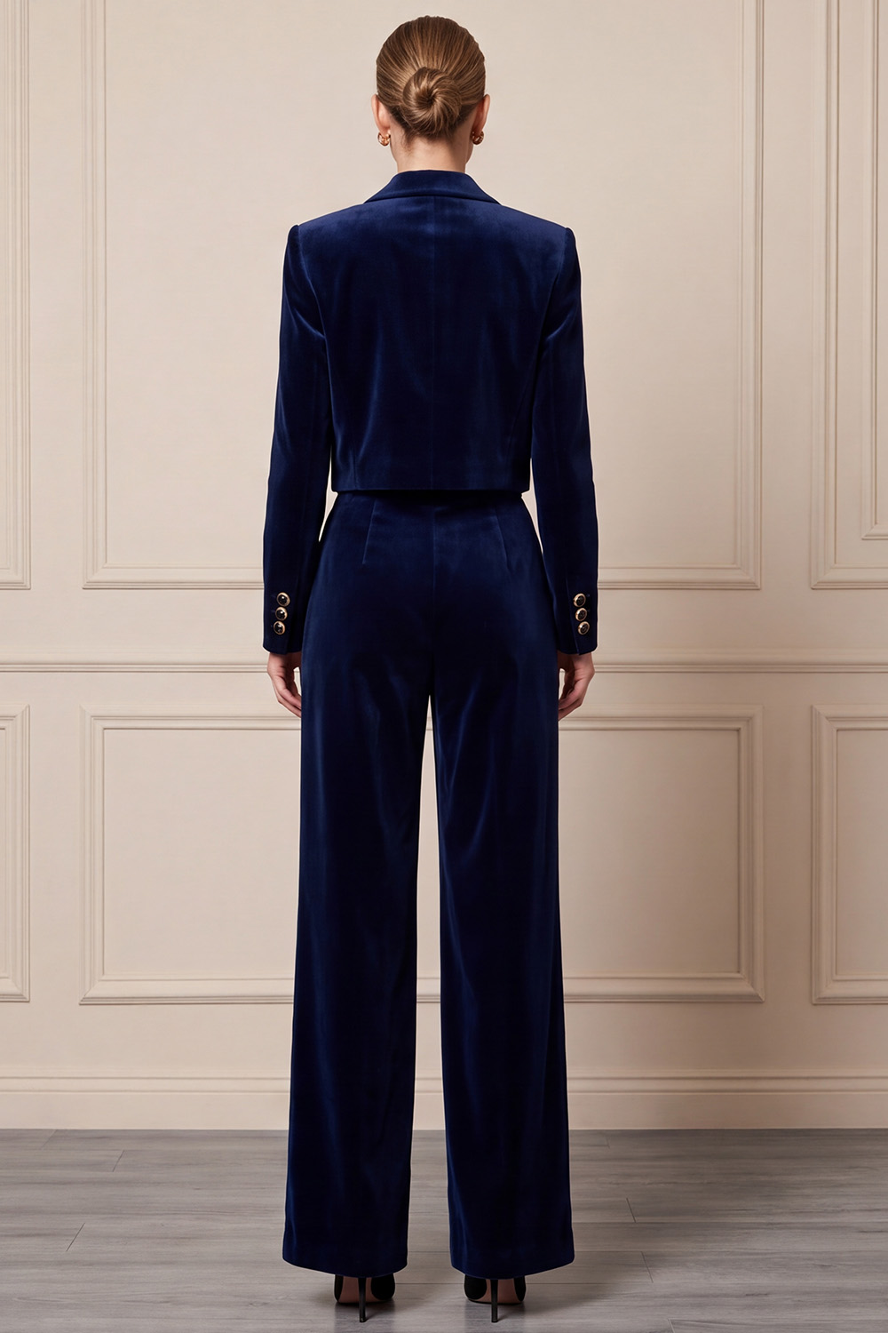 Navy Velvet Two Piece Single Breasted Peak Lapel Business Suits