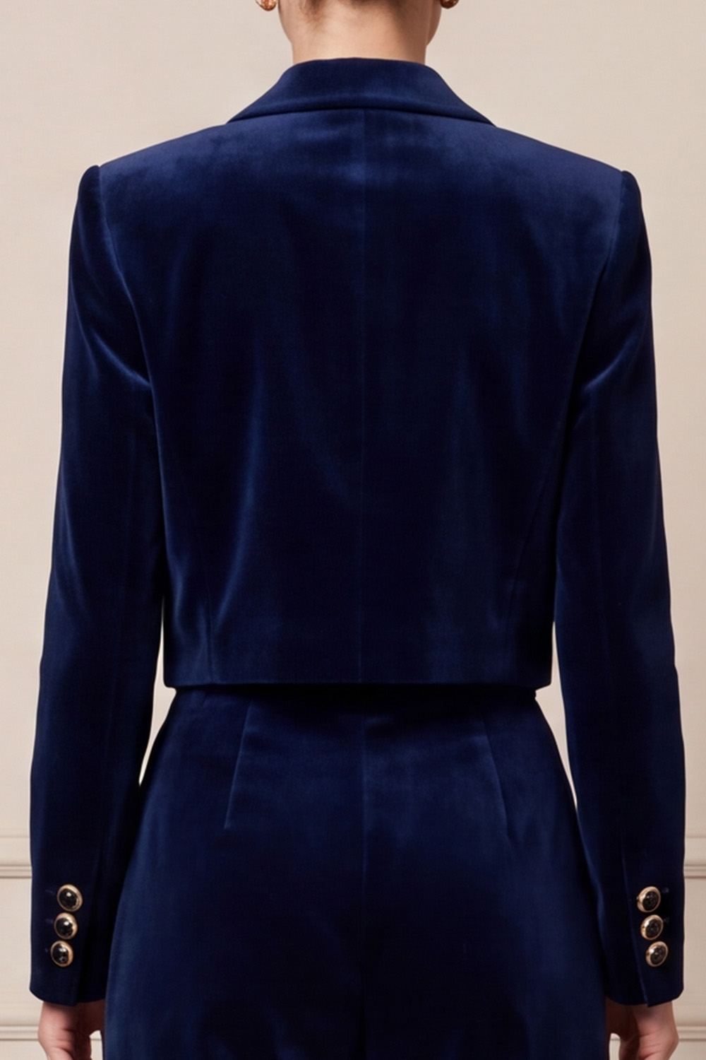 Navy Velvet Two Piece Single Breasted Peak Lapel Business Suits